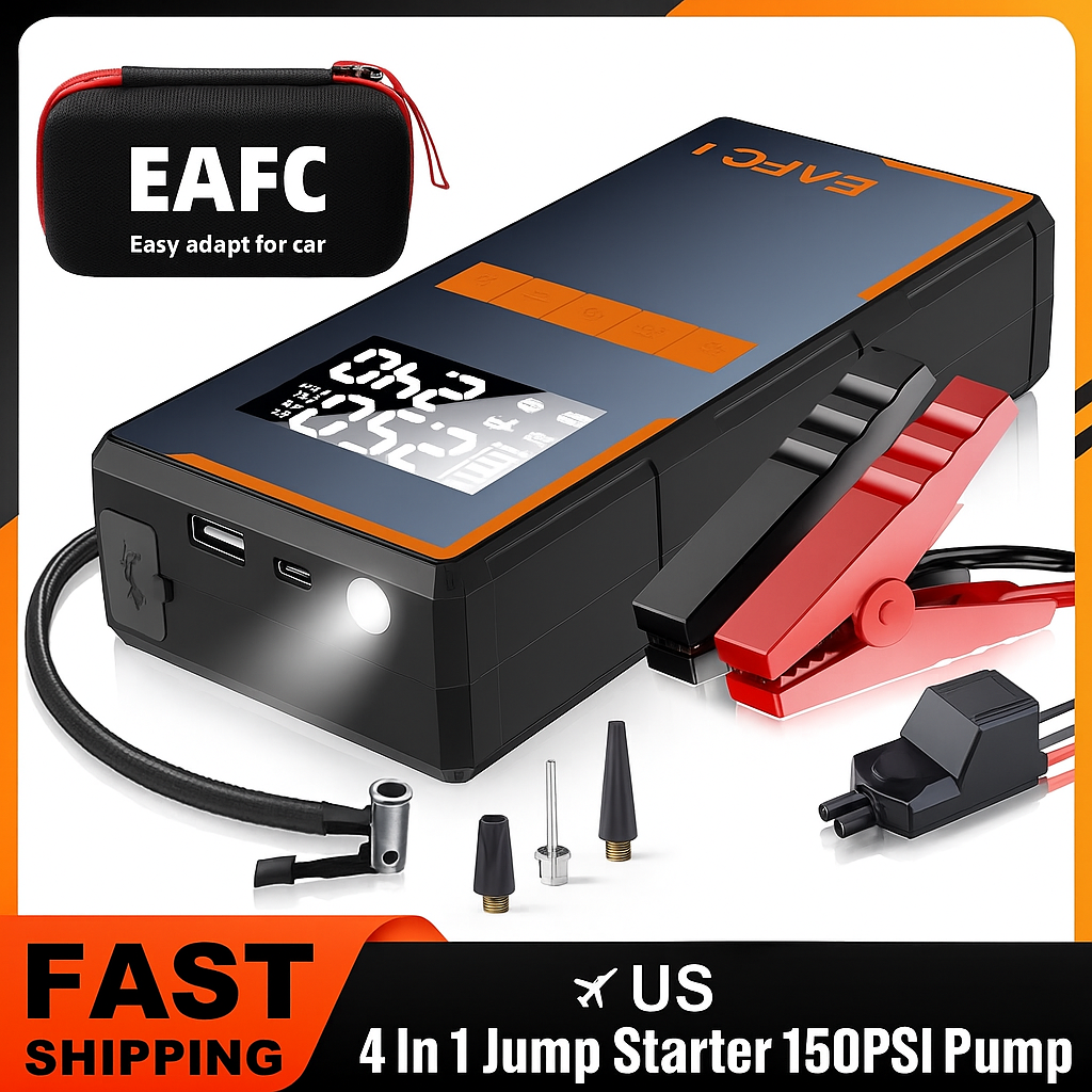 4-in-1 Portable Car Jump Starter with Air Compressor & Power Bank