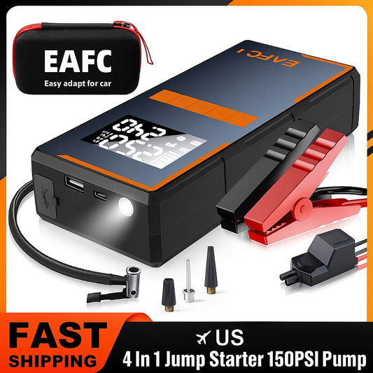 4-in-1 Portable Car Jump Starter with Air Compressor & Power Bank