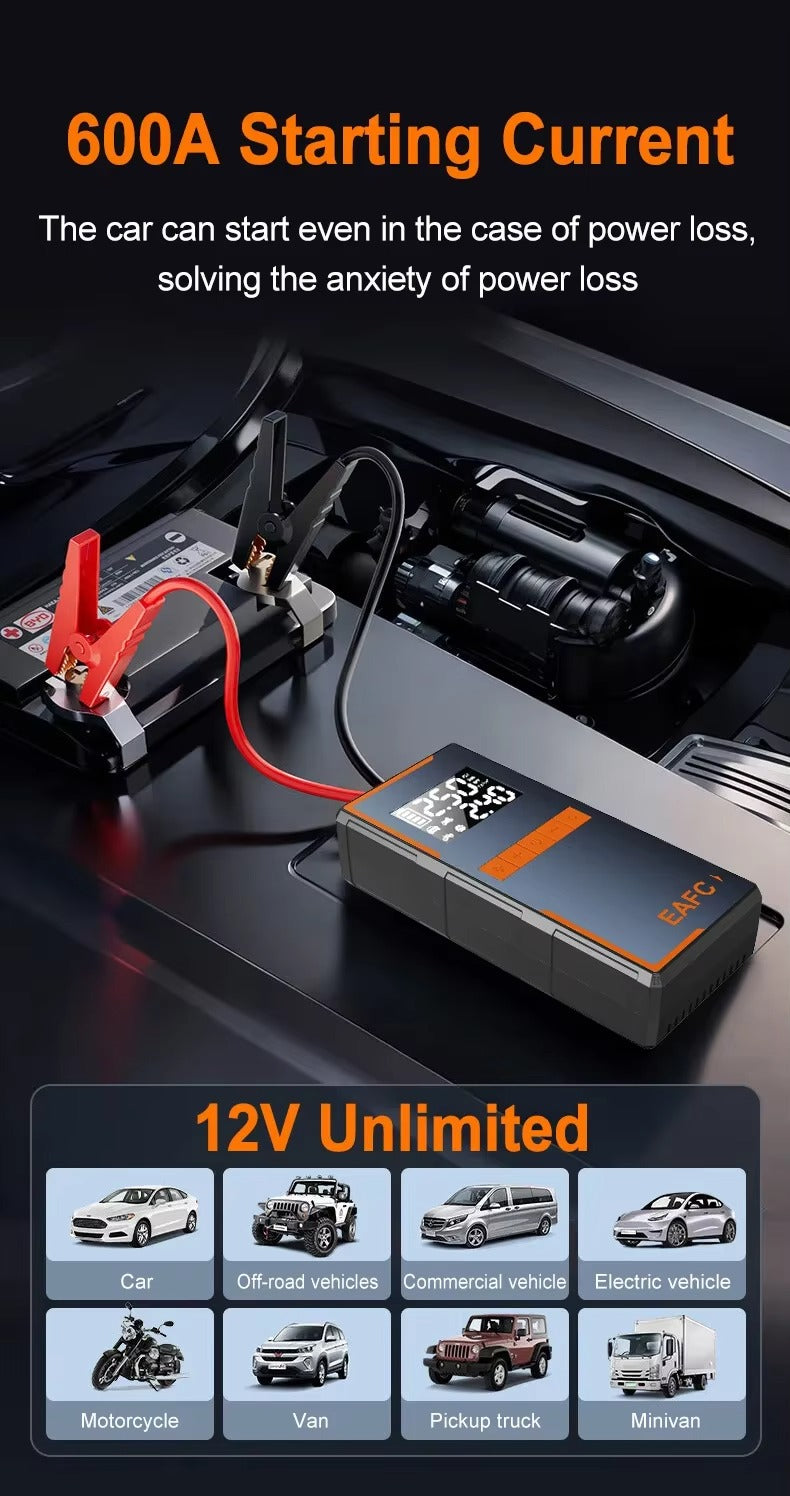4-in-1 Portable Car Jump Starter with Air Compressor & Power Bank