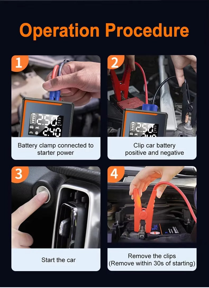 4-in-1 Portable Car Jump Starter with Air Compressor & Power Bank