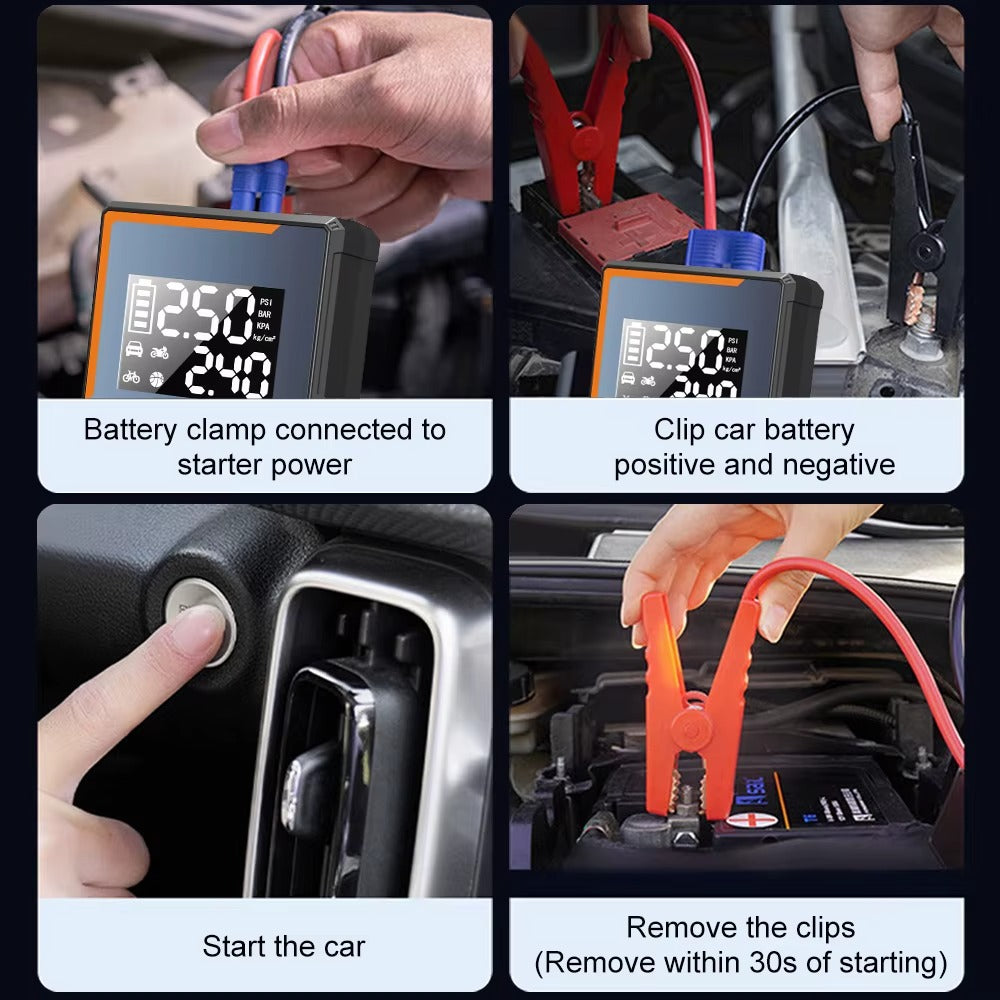4-in-1 Portable Car Jump Starter with Air Compressor & Power Bank