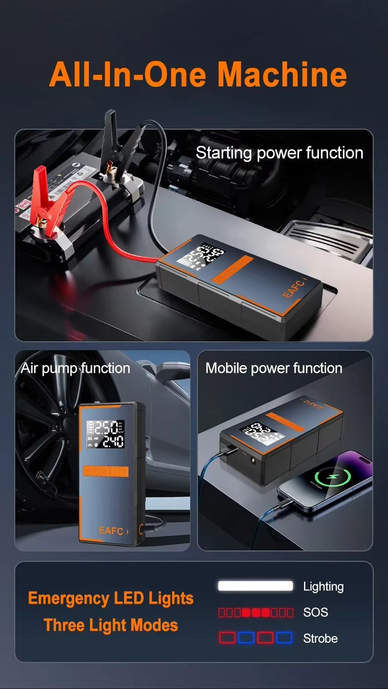 4-in-1 Portable Car Jump Starter with Air Compressor & Power Bank