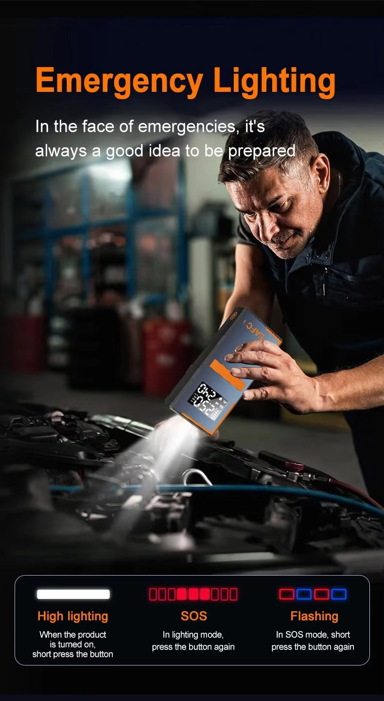 4-in-1 Portable Car Jump Starter with Air Compressor & Power Bank